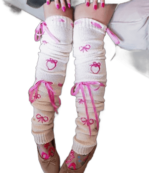 Sock Candy Women's Balletcore Ribbon Legwarmers with Embroidered Bows