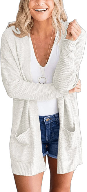 MEROKEETY Women's 2024 Long Sleeve Waffle Knit Cardigan Open Front Cozy Sweater Coat with Pockets