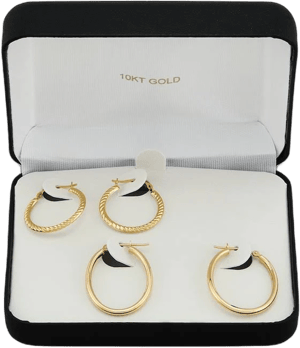 10K Yellow Gold Hoop Earrings Gift Set