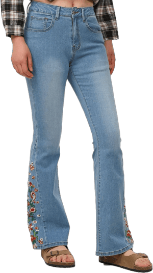 Lisskolo Bell Bottom Jeans for Women Flared Floral Embroidered Jean Wide Leg Denim Pants