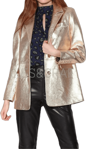 Women's Metallic Foil Leather Blazer