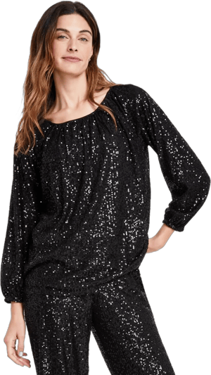 JM Collection Women's Sequin Boat-Neck Top