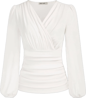 Women's Elegant Ruched V Neck Long Sleeve Wrap Blouse