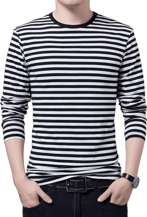 Men's Classic Fit Long/short Sleeve Striped Cotton T-Shirt