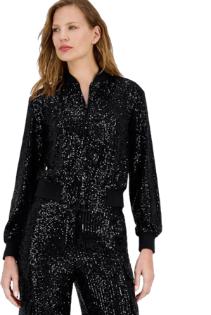 Anne Klein Women's Sequin Bomber Jacket