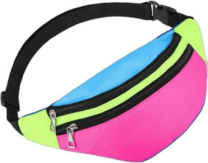 80s 90s Neon Fanny Pack for Women Adjustable Retro Two Pockets Waist Bags Lightweight Belt Bags Waterproof Traveling Running Bags for Women Men