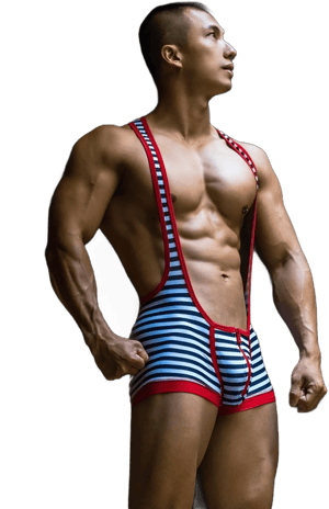 TAUWELL Men's Stripe Fitness Wrestling Leotard Singlet Bodysuit