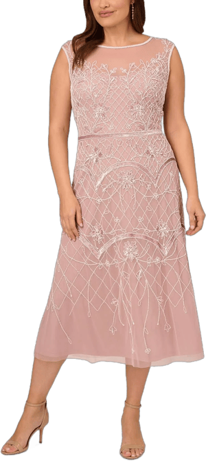 Adrianna Papell Womens Plus Beaded Midi Dress