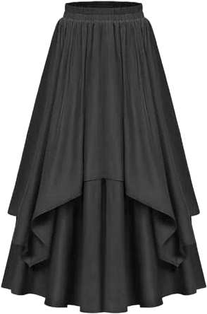 pwebopa Renaissance Skirts for Double Layered Long Skirt Elastic High Waist Tiered Skirt Victorian Peasant Flowy Skirt Dress Women's