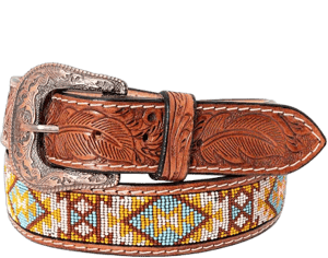 Hilason Hand Carved Western Leather Men Women Belt Beaded