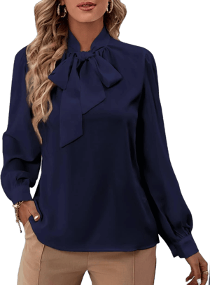 Rooscier Women's Bow Tie Neck Long Sleeve Buttton Cuff Chiffon Blouse