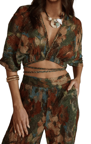 12th Tribe Kaia Metallic Floral Crop Top