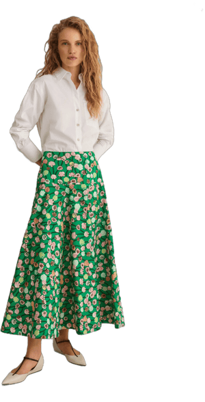 ME+EM Cotton Poplin Lantana Print Maxi Skirt Women's