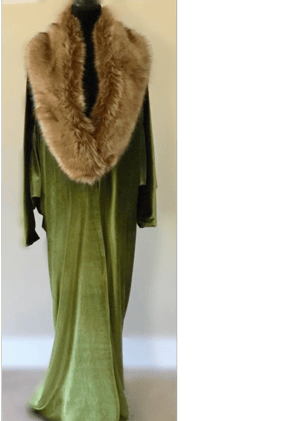 1920's Old Hollywood Downton Velvet Cocoon Robe with Faux Fur Collar