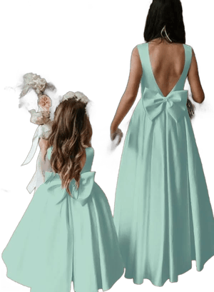 Missacc A-Line Scoop Neck Sleeveless Floor-Length Satin Flower Girl Dress with Bow