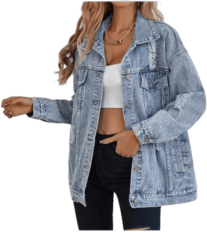 LifeShe Women's Oversized Boyfriend Ripped Distressed Denim Jacket