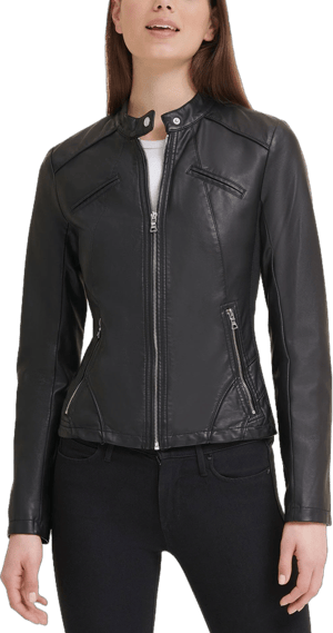 GUESS Women's Faux-Leather Moto Jacket