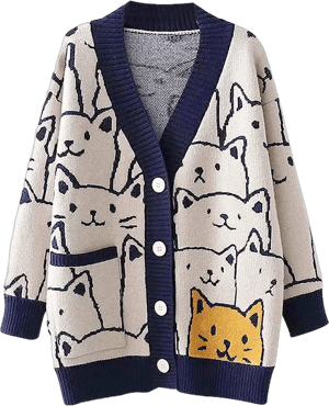 Yimoon Women's Oversized V-Neck Kawaii Cat Cardigan Sweater