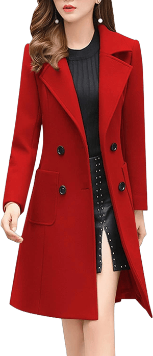 Women's Elegant Double Breasted Wool Blend Over Coat