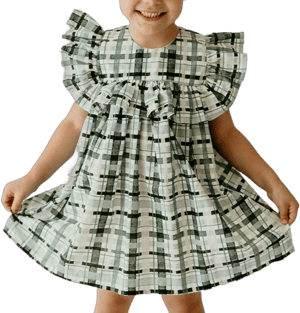 Girl's Christmas Plaid Ruffle Collar Dress