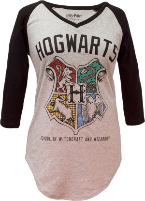 Harry Potter Hogwarts Crest V-Neck Juniors Raglan