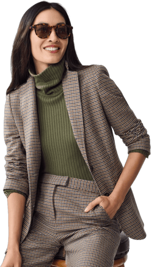 J.McLaughlin Women's Bleecker Blazer in Houndstooth Light Tan/Brown/Denim