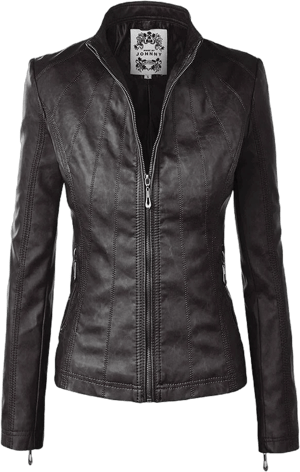 Made By Johnny MBJ Women's Faux Leather Moto Biker Jacket