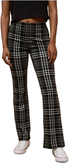 Ae It Knit High-Waisted Pull-On Kick Boot Plaid Pants