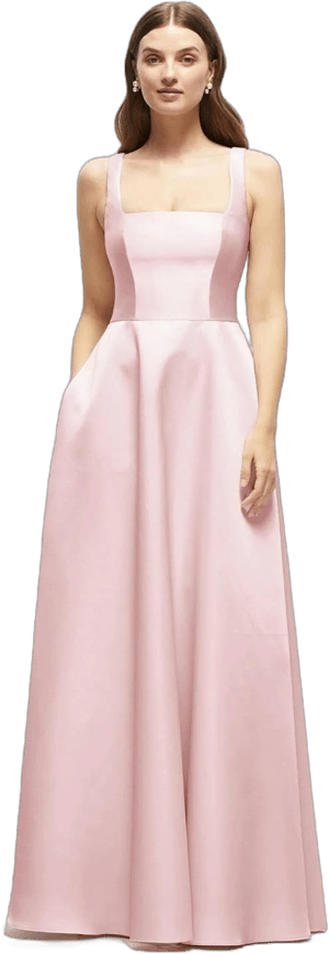 Dessy Collection Women's Square-Neck Satin Maxi Dress