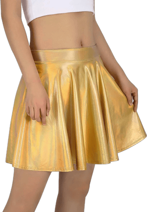 HDE Women's Shiny Liquid Metallic Holographic Pleated Flared Mini Skater Skirt