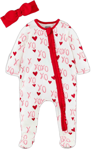 Mud Pie Baby Girl's XO Valentine's Day Sleeper & Headband Set