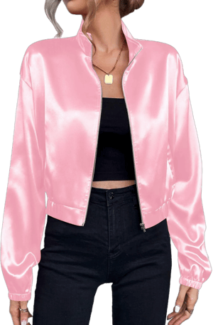 Verdusa Women's Lightweight Satin Bomber Jacket