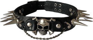 Gothic Leather Studded Choker with Skull and Studs