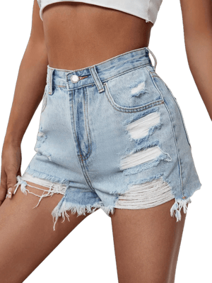 Floerns Women's Ripped Raw Hem High Waisted Distressed Denim Shorts