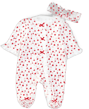 Little Me Baby Girls Heart-Printed Cotton Footie & Headband Set