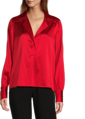 Antonio Melani Women's Silk Notch Collar V-Neck Long Blouson Sleeve Blouse