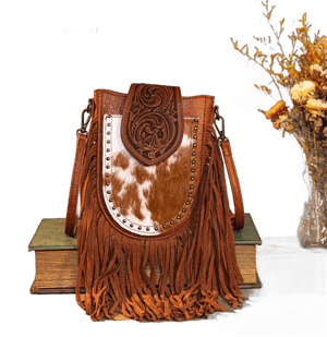 Trinity Ranch Genuine Hair-On Cowhide Fringe Crossbody Bag