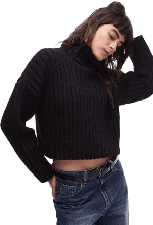 Topshop Women's Rib Crop Turtleneck Sweater