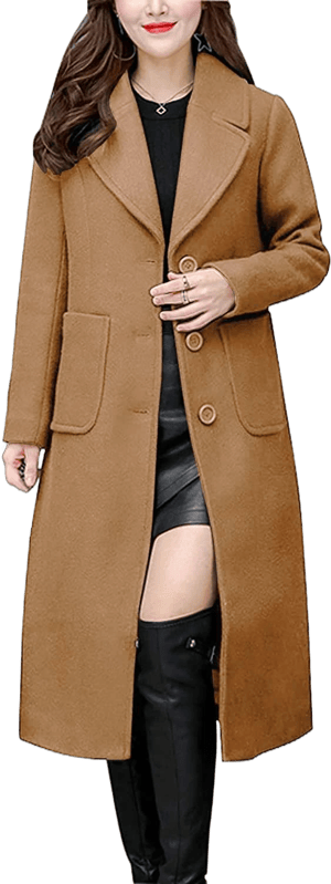 Women's Wool Blend Big Notch Lapel Single Breasted Coat