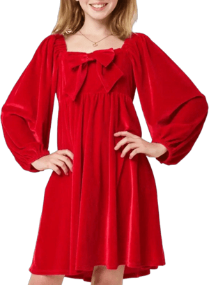 Trixxi Girls' Velvet Bow Long Sleeve Dress