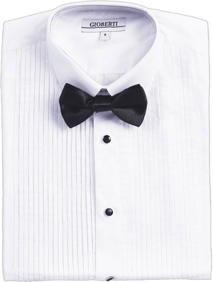 Gioberti Boy's White Tuxedo Dress Shirt with Bow Tie and Metal Studs