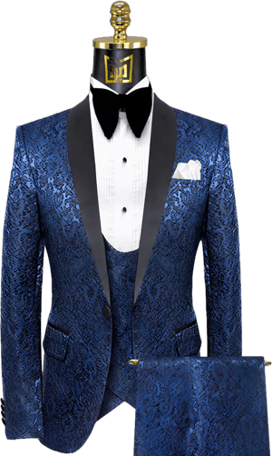 Damask 3-Piece Tuxedo with Black Lapel