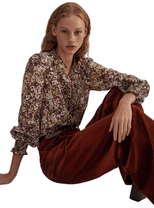 ME+EM Women's Silk Cotton Floral Print Blouse