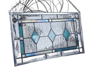 Iridescent Teal Stained Glass Panel - Home Decor