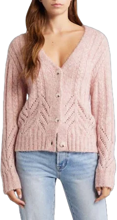 All in Favor Mixed Stitch Cardigan in Pink at Nordstrom, Size Large