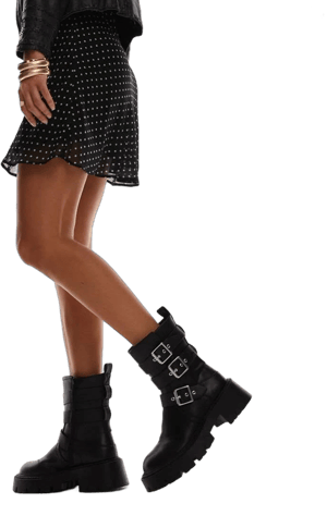 Topshop Luke chunky biker boots with buckle detail