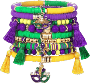 Mardi Gras Fleur de Lis Beaded Bracelet