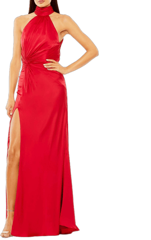 Mac Duggal Women's Open Back High Neck Side Ruched Gown