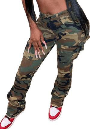 Women's High-Waisted Camouflage Cargo Joggers