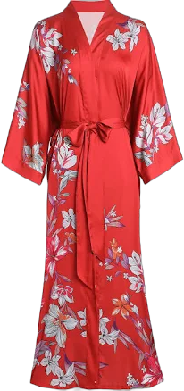 Women's Japanese Floral Silky Kimono Robe